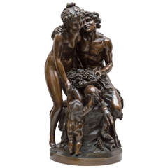 Bronze Group of a Satyr, a Nude Woman and a Putto by Clodion