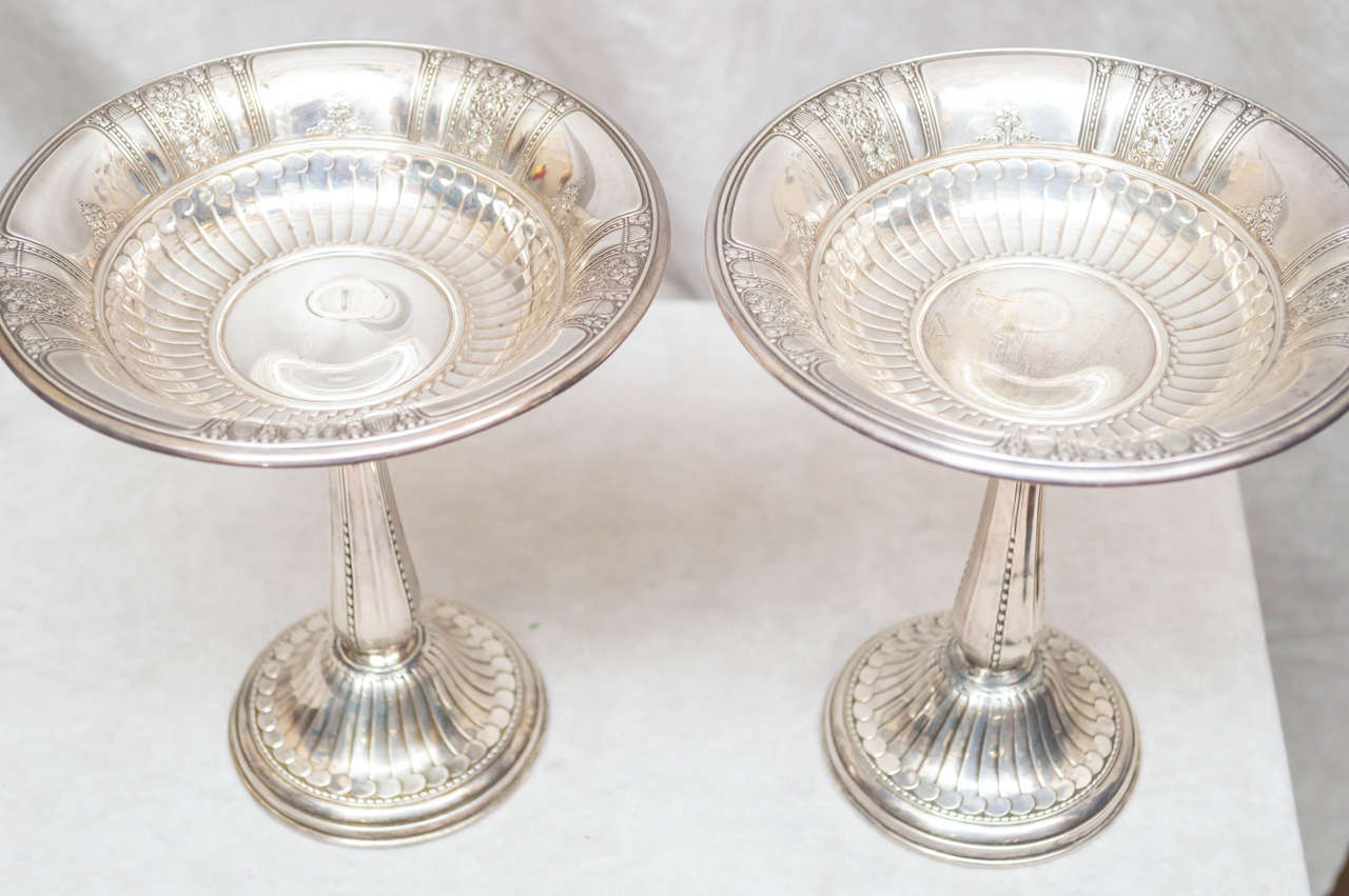 Art Deco Pair of Sterling Silver Compotes Signed 