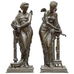 Pair of Bronze Neoclassical Figures of Winged Women