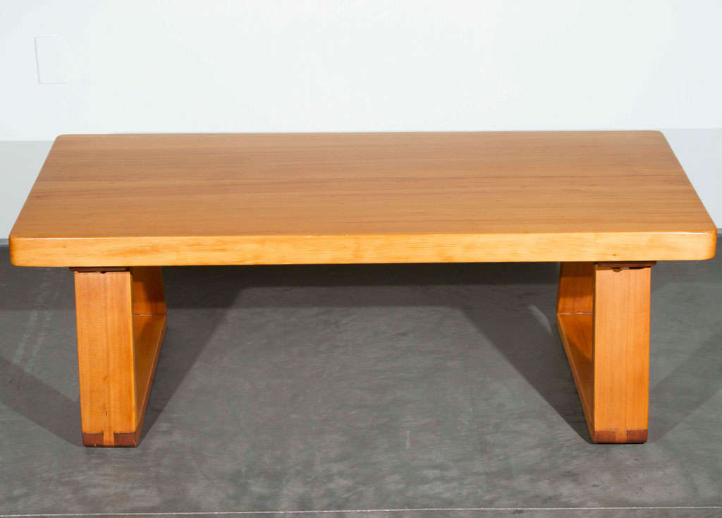 1940s oak coffee table by Jean Royère.