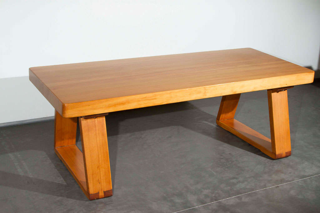 French Jean Royère Oak Coffee Table For Sale