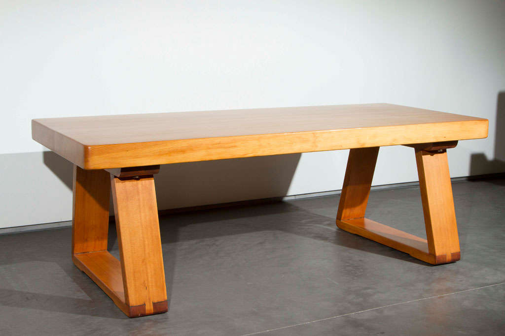 Jean Royère Oak Coffee Table In Excellent Condition For Sale In Los Angeles, CA