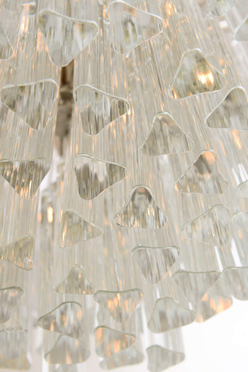 Lush MidCentury Modern Camer Glass Chandelier with Venini Triedri Crystals 1960s In Good Condition In Miami, FL