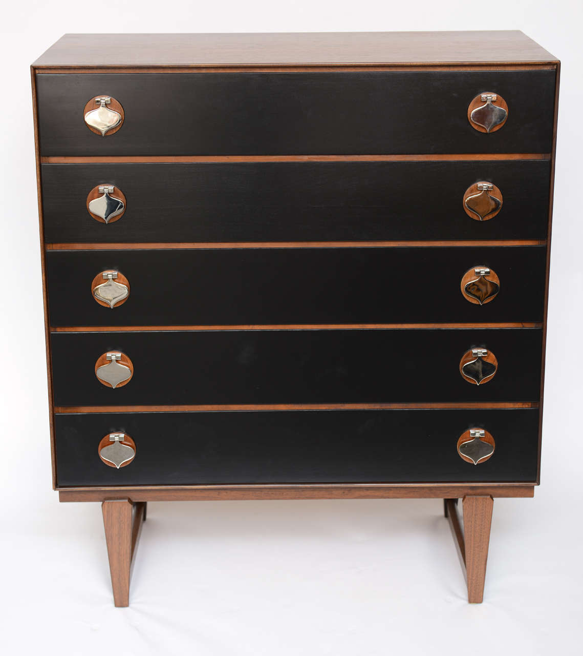 Mid-Century Modern Exceptional Thin Edge Walnut / Black Lacquer Dresser