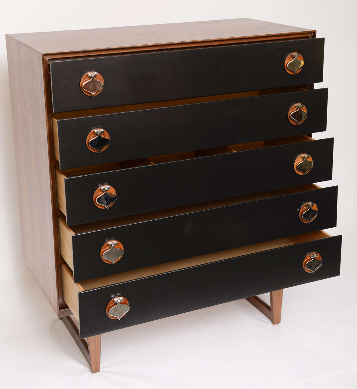 Exceptional Thin Edge Walnut / Black Lacquer Dresser In Excellent Condition In Miami, FL