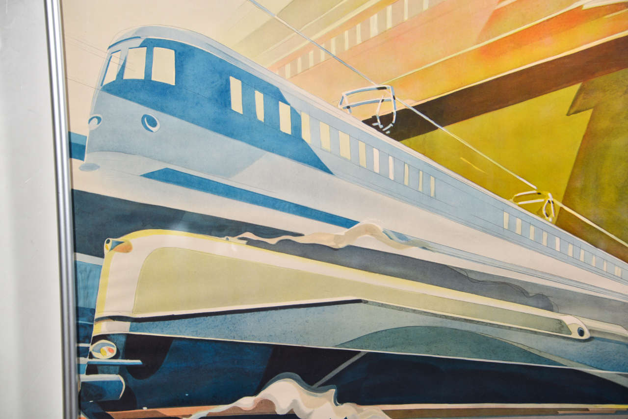 Machine Age Art Deco German Streamline Modernist Transportation Poster Train In Good Condition For Sale In Dallas, TX