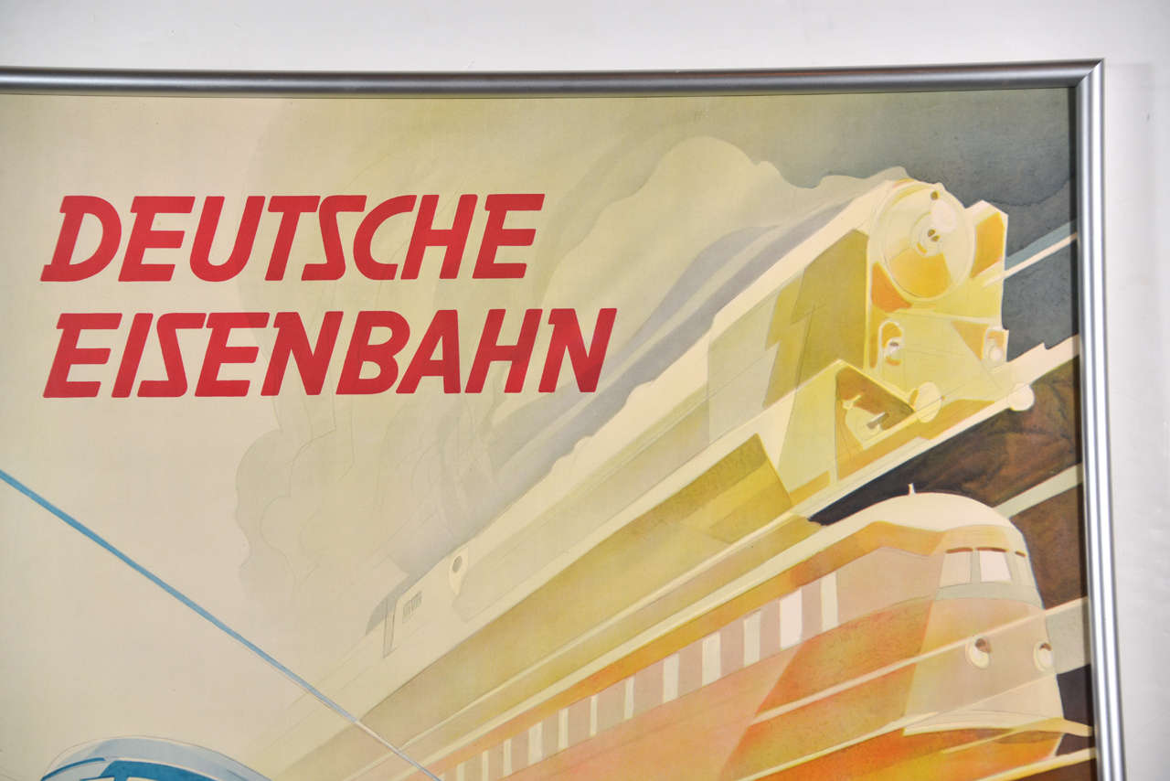 20th Century Machine Age Art Deco German Streamline Modernist Transportation Poster Train For Sale