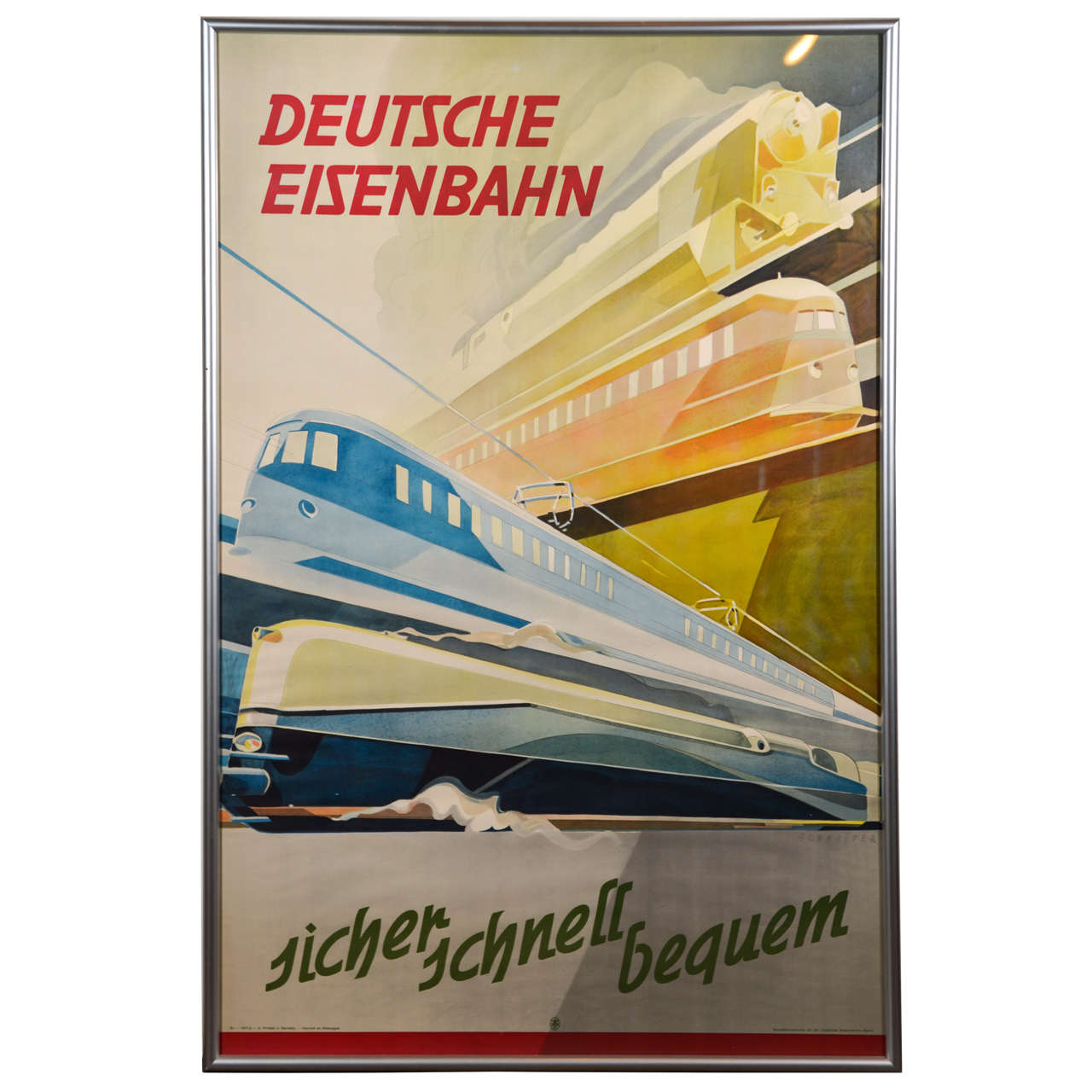 Machine Age Art Deco German Streamline Modernist Transportation Poster Train For Sale