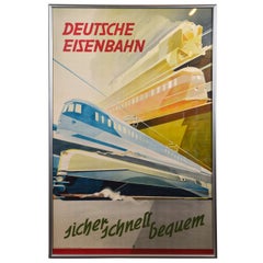 Vintage Machine Age Art Deco German Streamline Modernist Transportation Poster Train