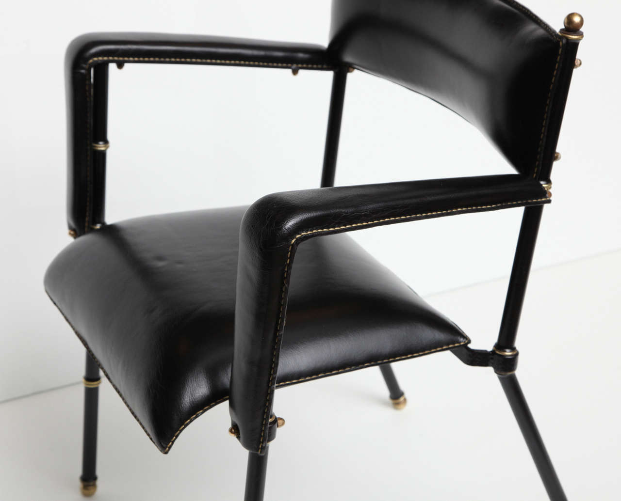 Set of Four Black Leather Armchairs by Jacques Adnet 1