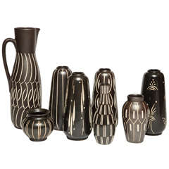 Set of 8 East German Ceramic Vases by Anton Piesche