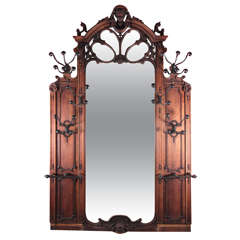 Large Scale Art Nouveau Wooden Hall Tree Mirror