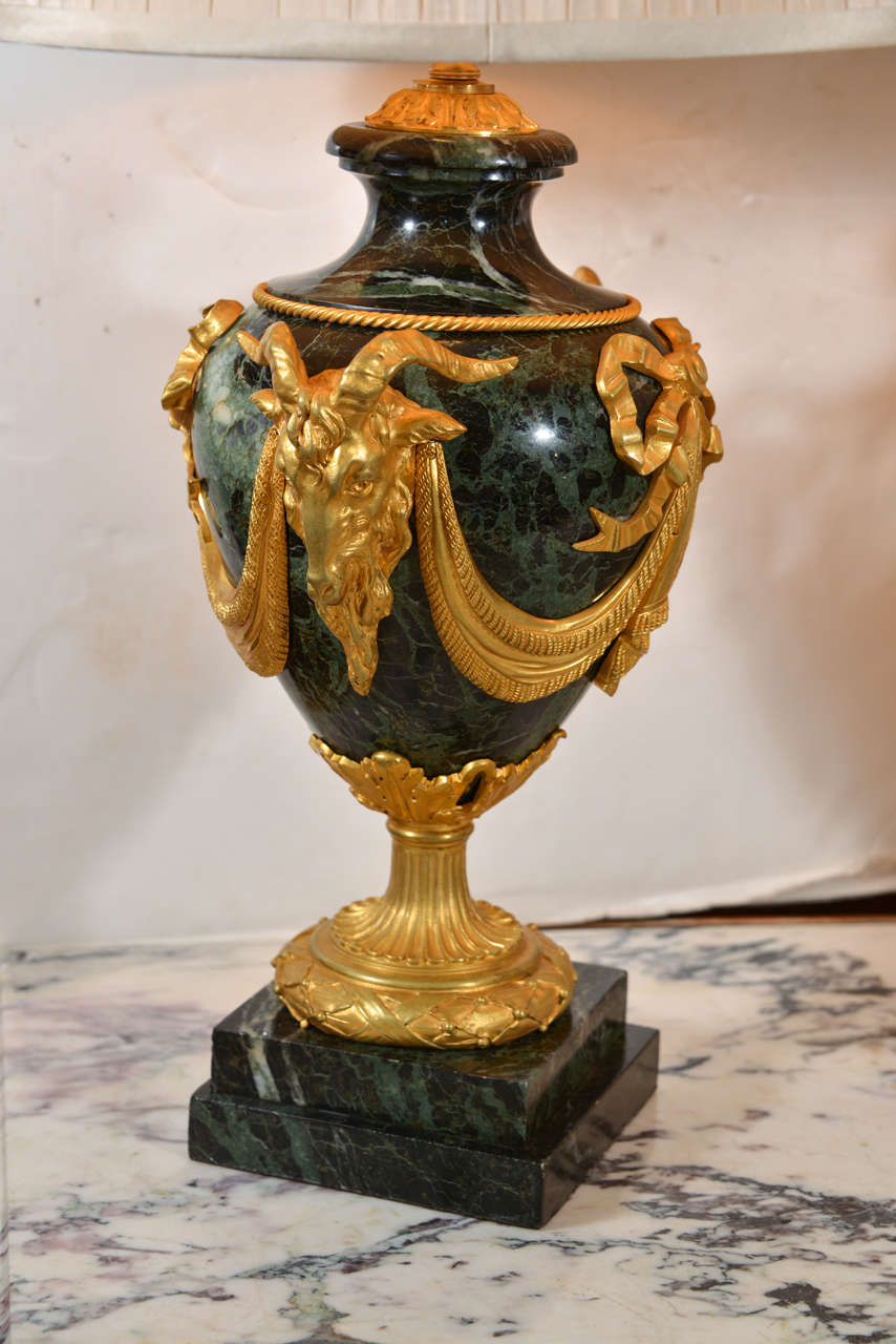 Gilt Pair Of 19th Century Louis XVI Marble and Bronze Dore Urn Lamps