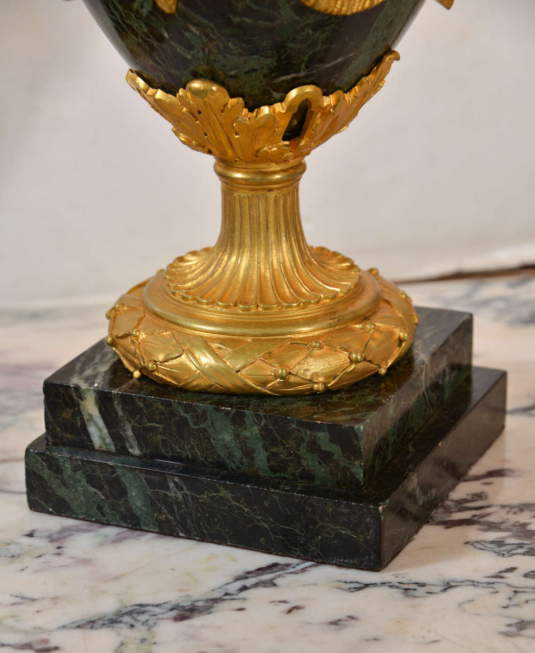 Pair Of 19th Century Louis XVI Marble and Bronze Dore Urn Lamps 1