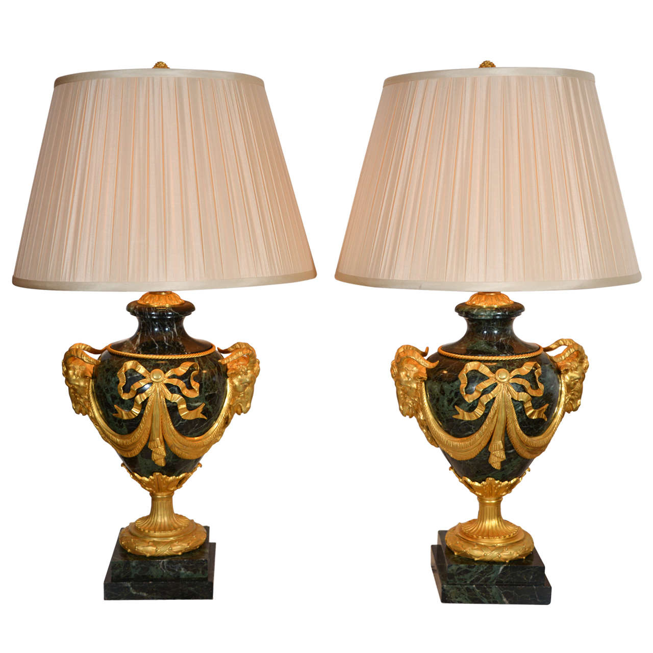 Pair Of 19th Century Louis XVI Marble and Bronze Dore Urn Lamps