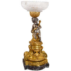 19th Century Bronze Dore and Crystal Centerpiece