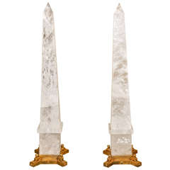 Late 19th Century Rock Crystal Obelisks with Bronze Dore Base