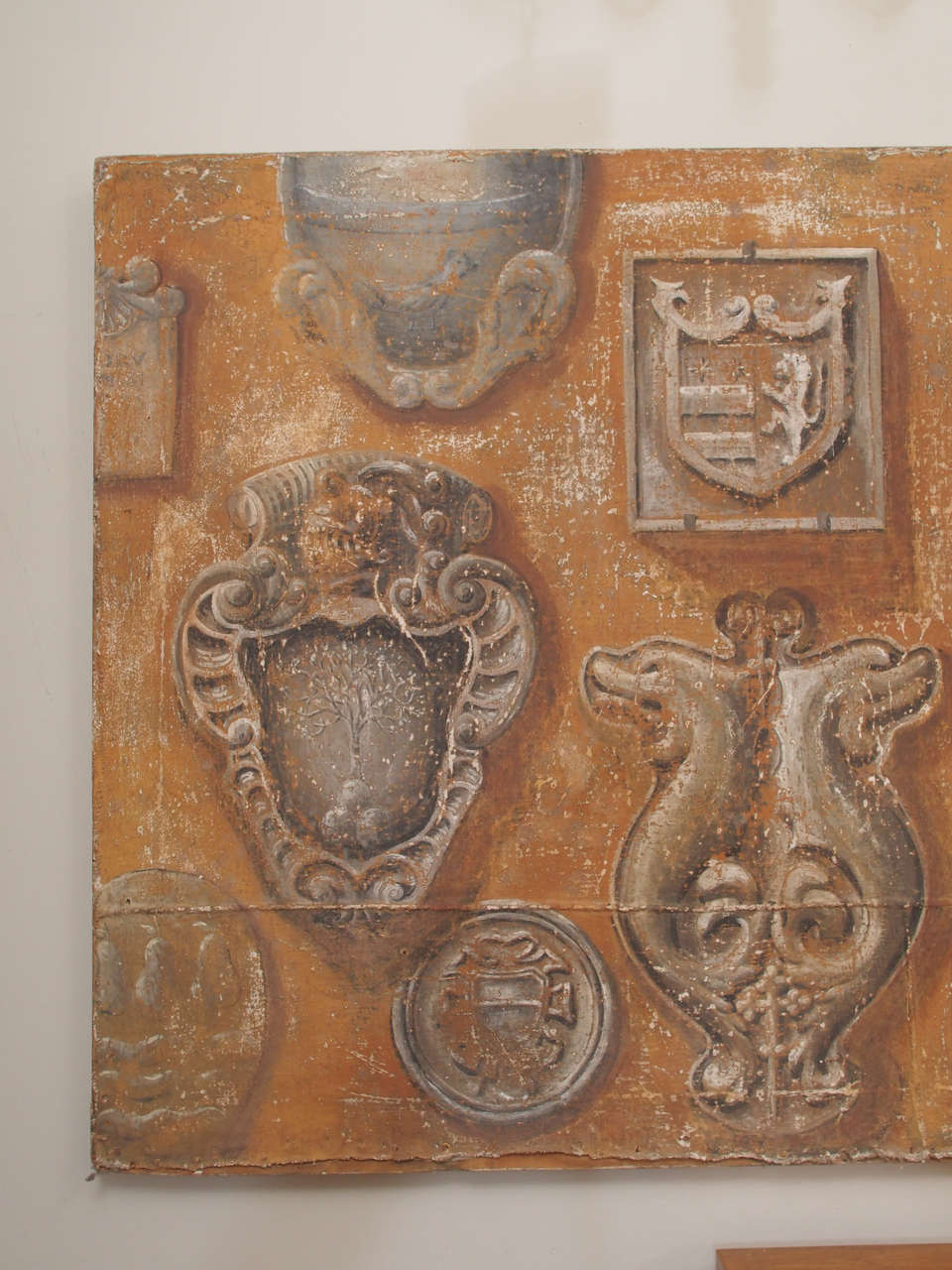19th Century Large Antique Painting of a Mounted Collection of Stone Fragments and Emblems