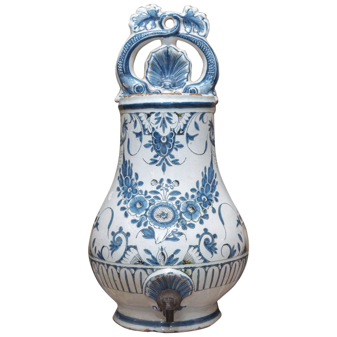 18th Century Blue and White Lavabo with Dolphins