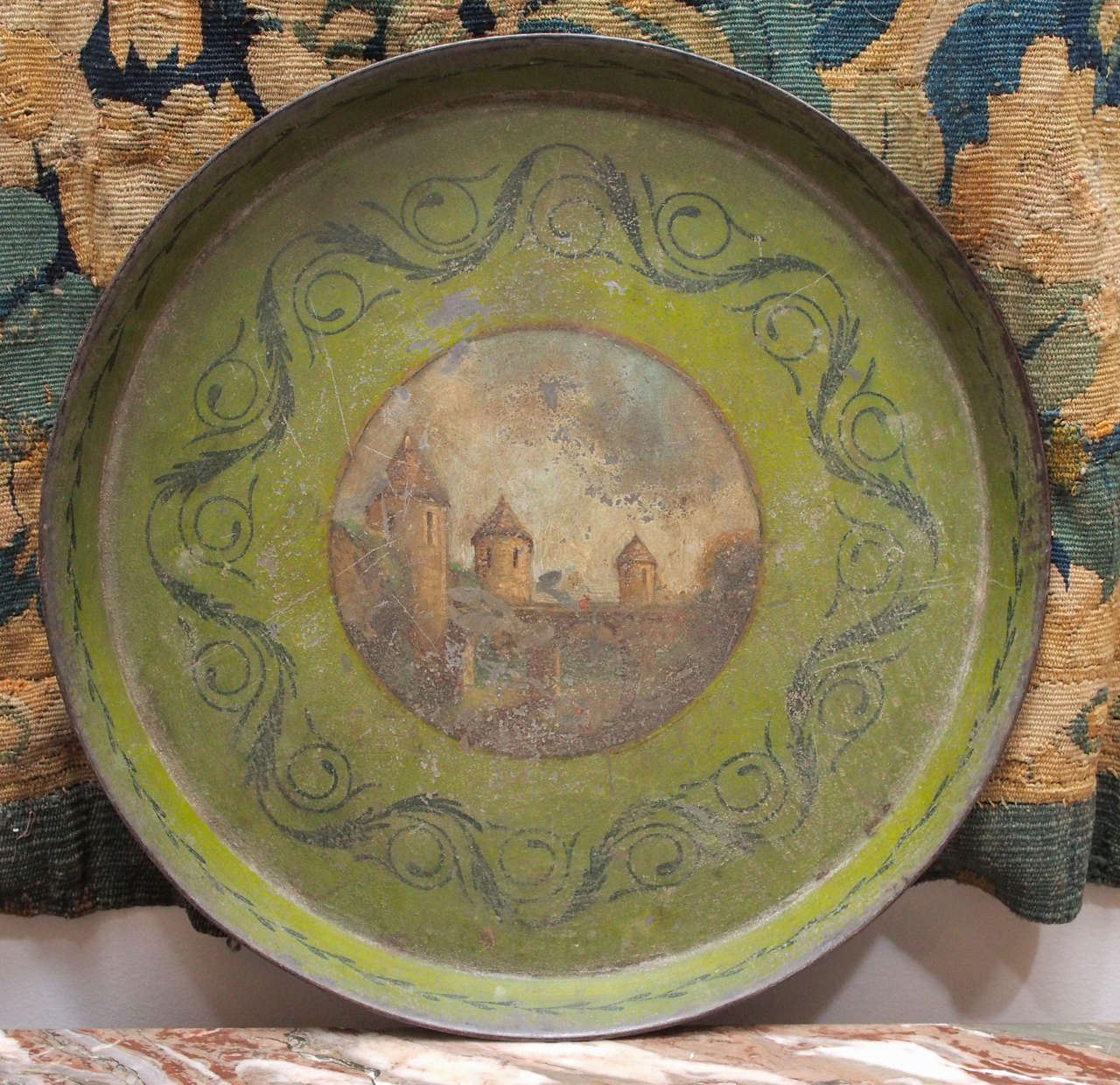 19c. Tole Tray with a Landscape Painting of a Castle