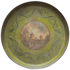 19c. Tole Tray with a Landscape Painting of a Castle