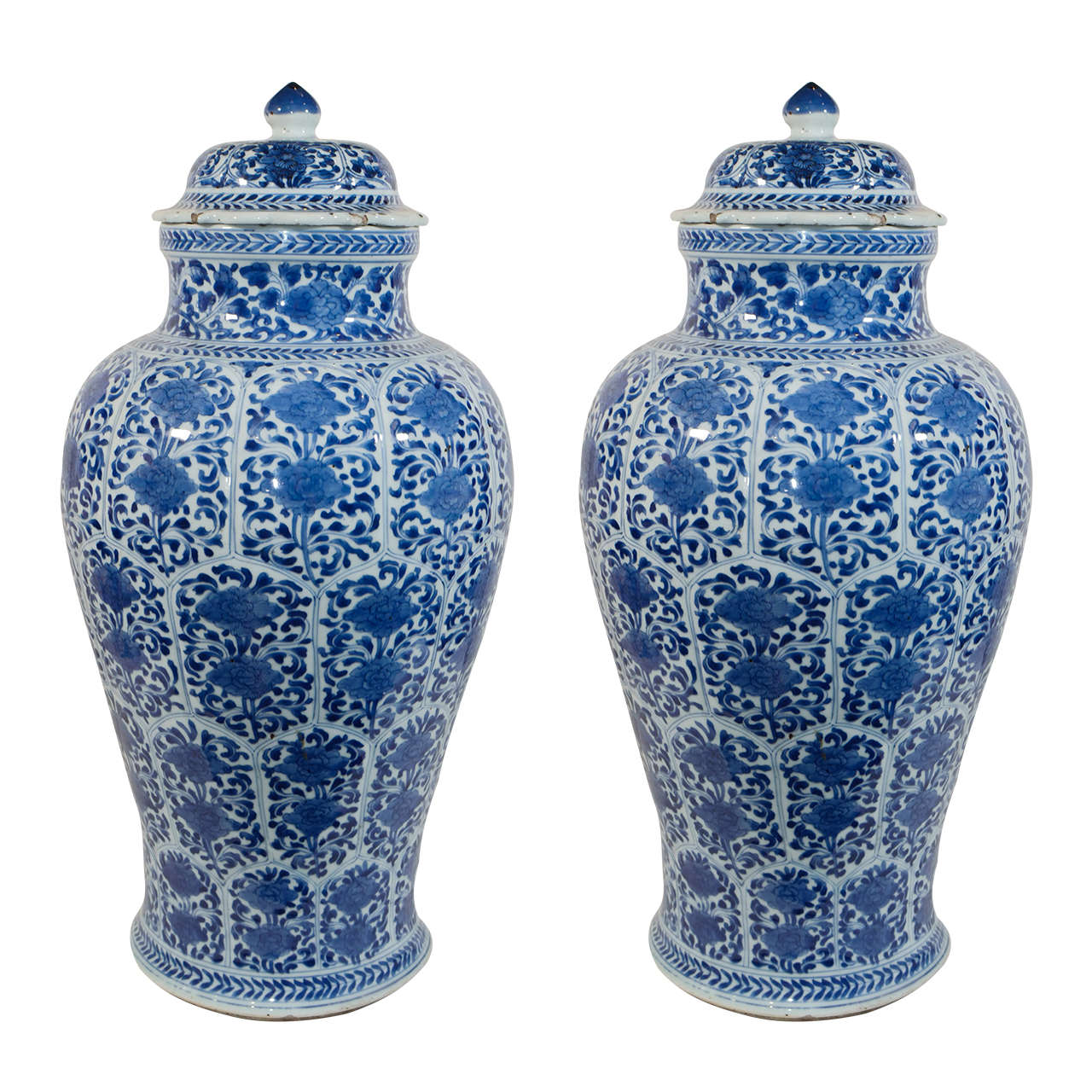 Pair of Large Kangxi Chinese Porcelain Vases