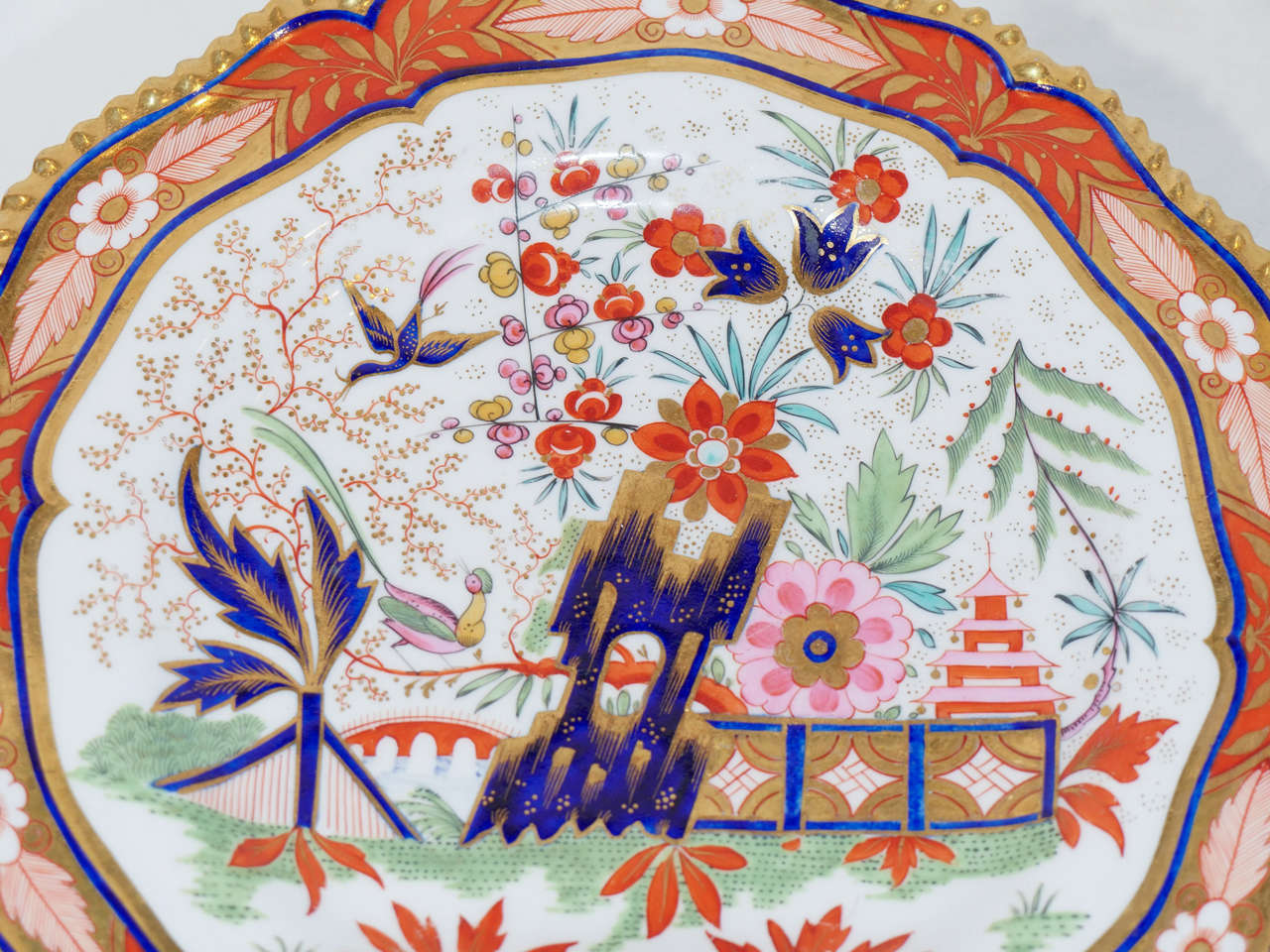19th Century One Dozen Worcester Pagoda (Fence) Pattern Dishes