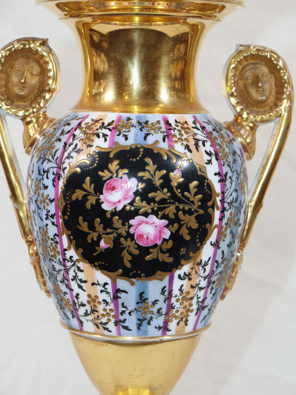 Pair of 19th Century French Vases with Roses In Excellent Condition In Katonah, NY