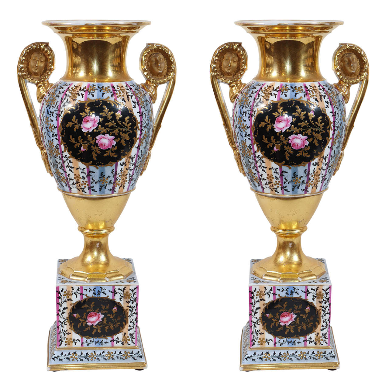 Pair of 19th Century French Vases with Roses