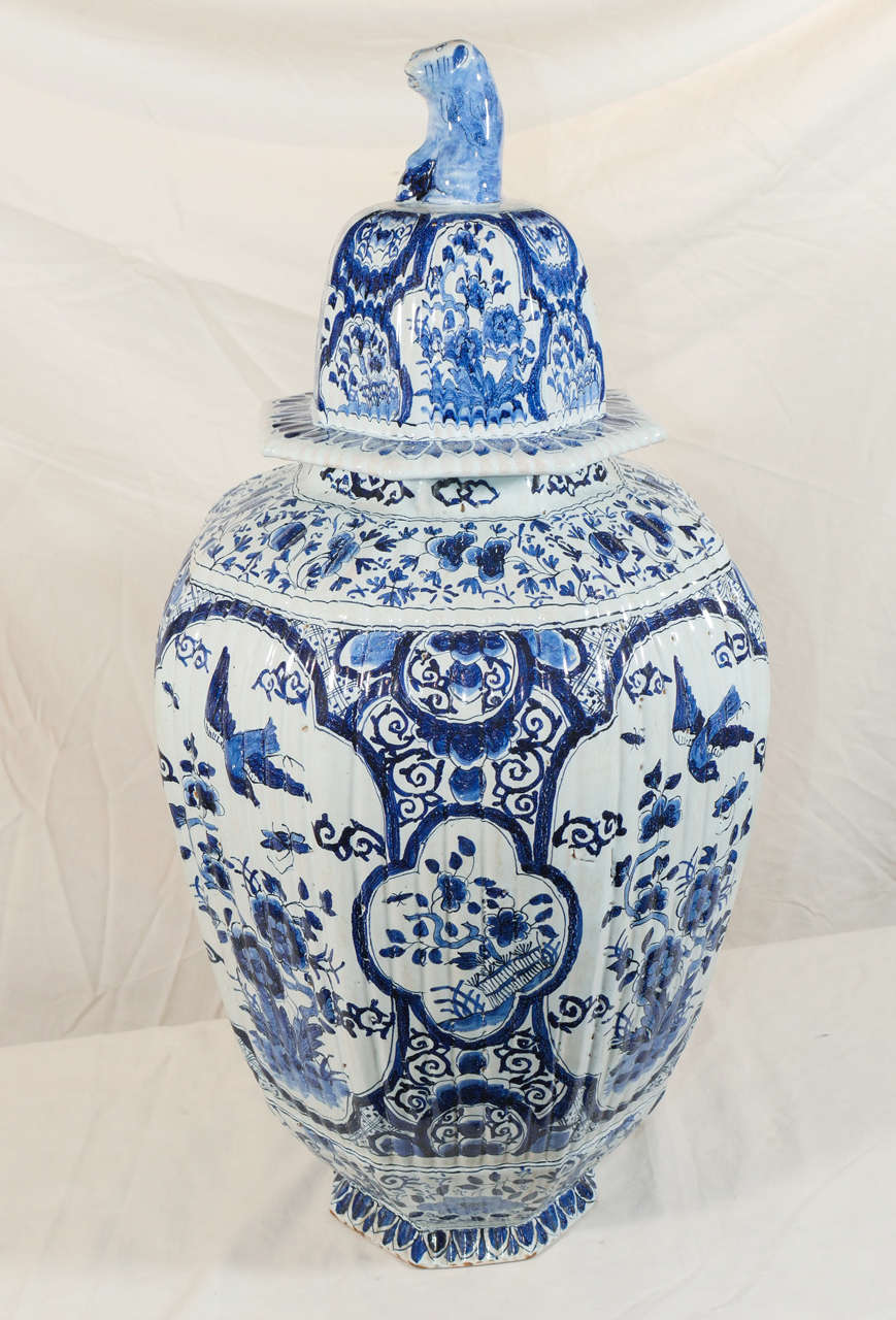 A Large Blue and White Dutch Delft Covered Vase 5