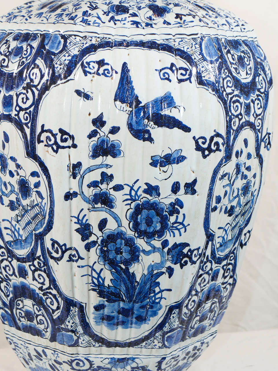 19th Century A Large Blue and White Dutch Delft Covered Vase