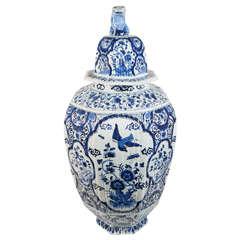 A Large Blue and White Dutch Delft Covered Vase