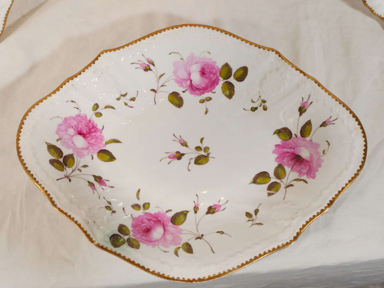 English A Set of Sixteen Dishes: A Dessert Service Decorated with Pink Roses