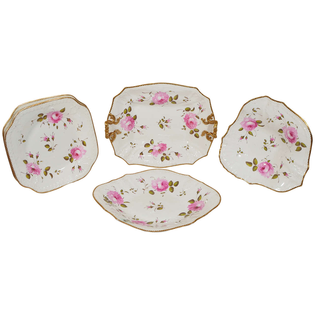 A Set of Sixteen Dishes: A Dessert Service Decorated with Pink Roses