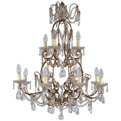 Vintage Crystal and Gilt 12-Light Chandelier