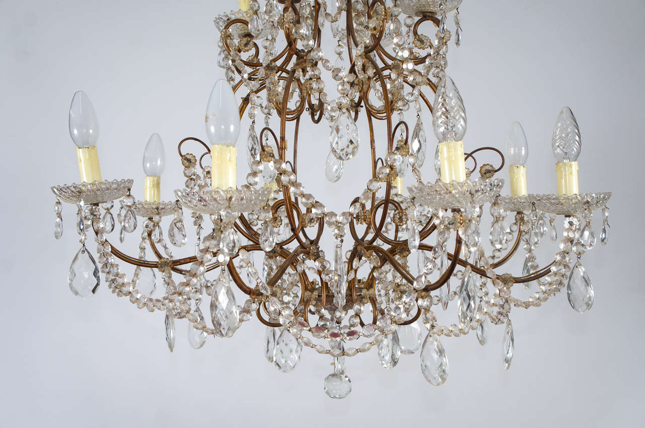 Crystal and Gilt 12-Light Chandelier In Good Condition For Sale In Sheffield, MA