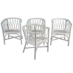 Set of 4 Bentwood and Rattan Dining Chairs
