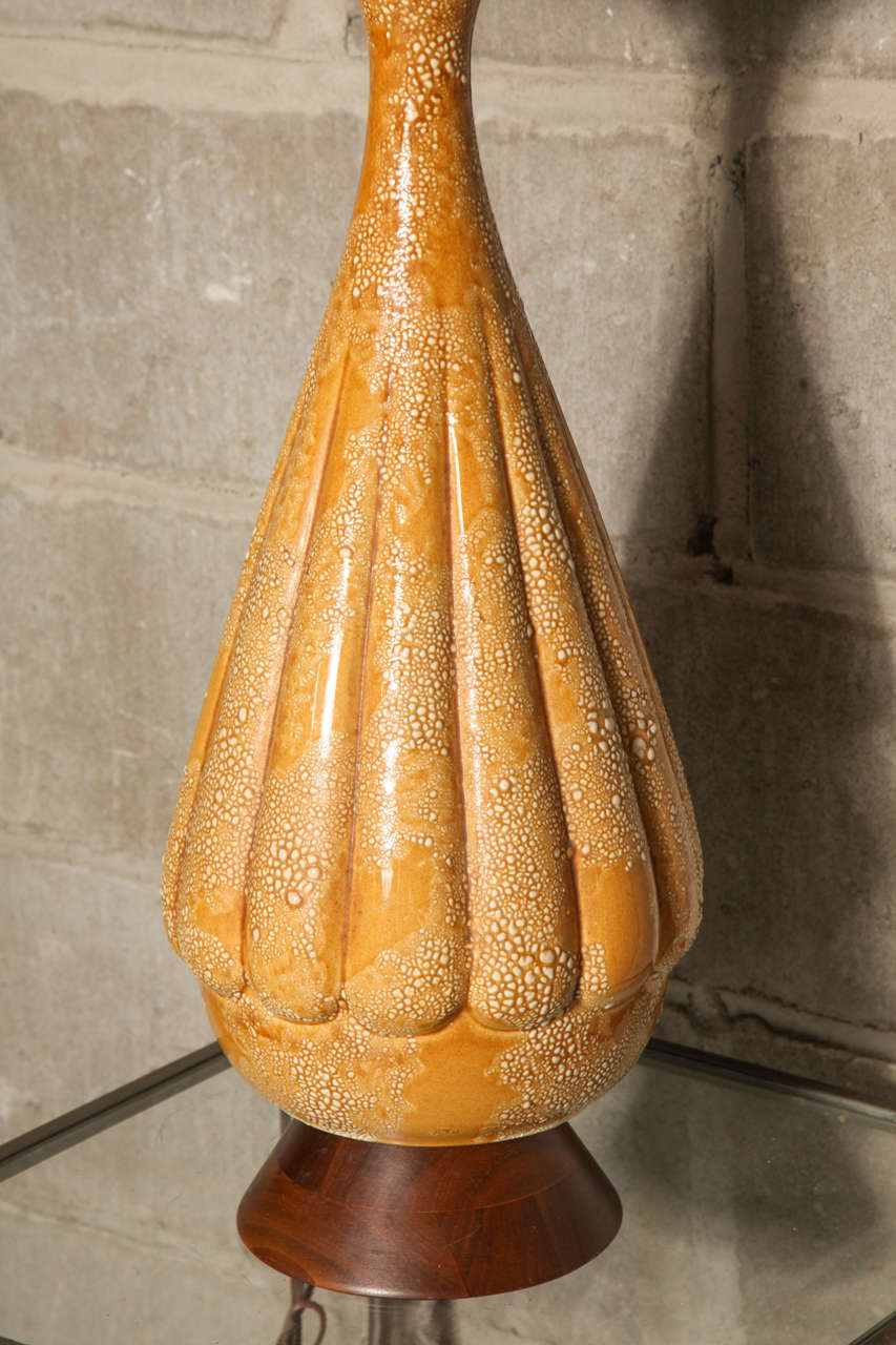 Mid-Century Modern Pair of Dappled Mustard Ceramic