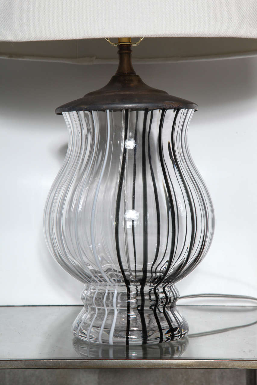 Mid-Century Modern Pair of Black and White Striped Murano Glass