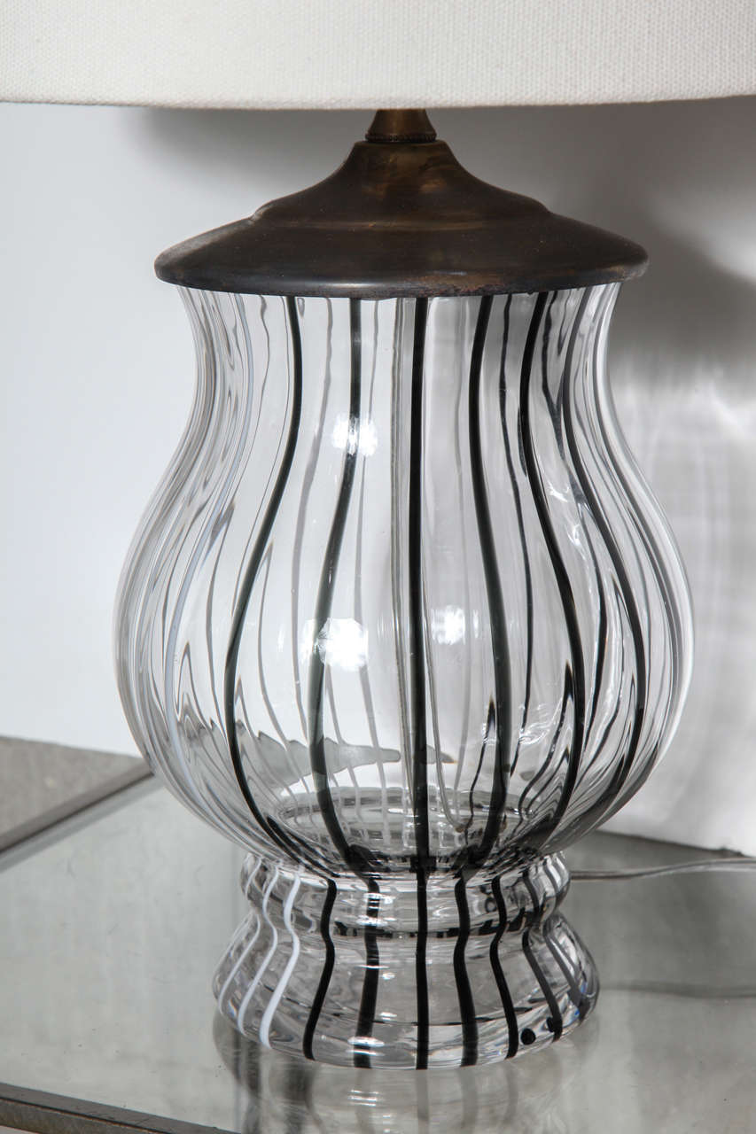 Italian Pair of Black and White Striped Murano Glass