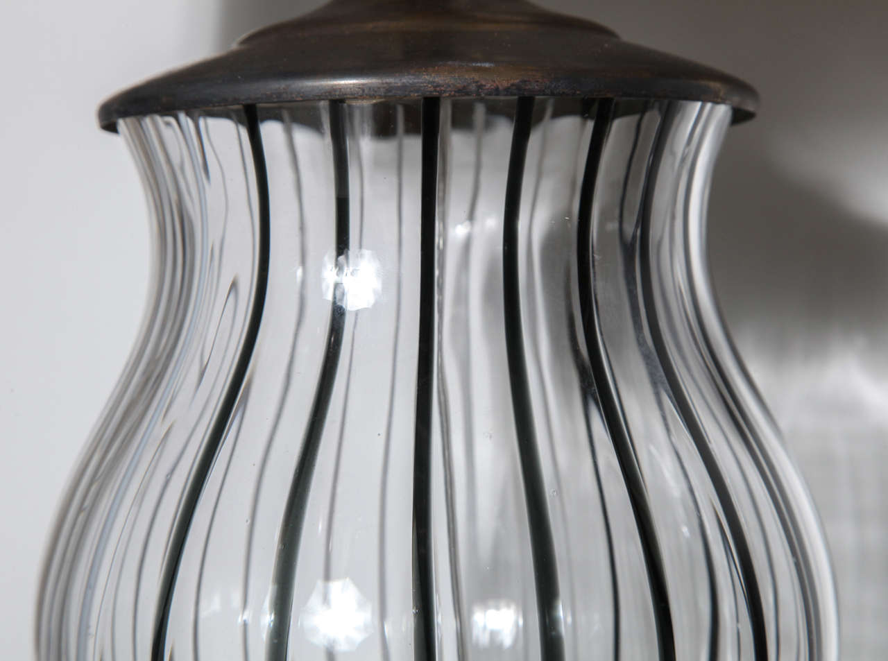 Mid-20th Century Pair of Black and White Striped Murano Glass
