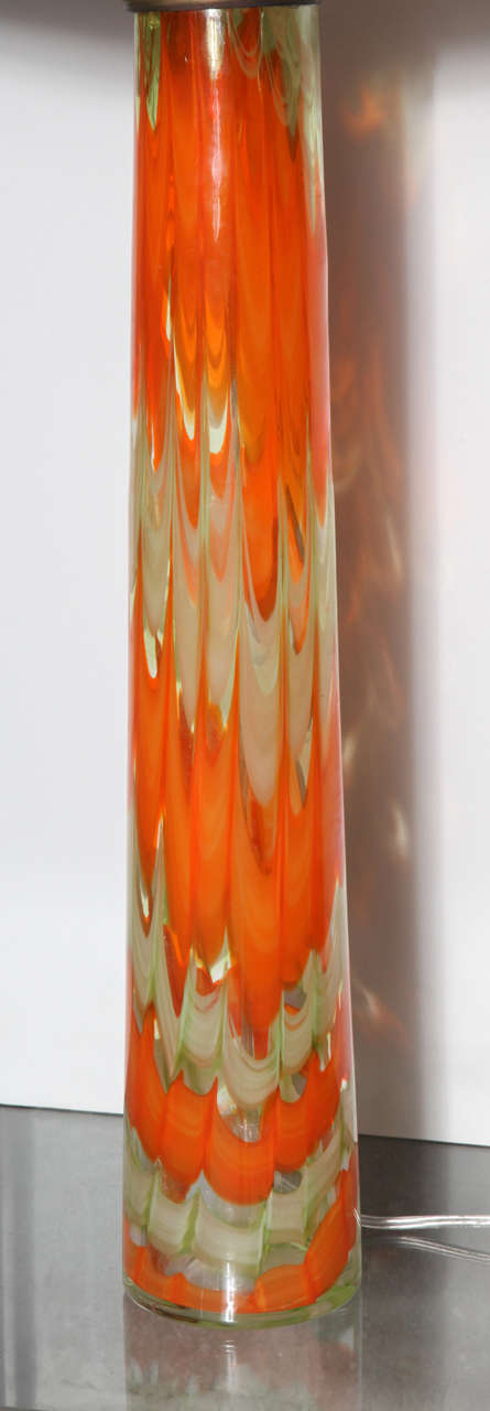 Mid-Century Modern Pair of Midcentury Orange and Frosted White Murano Glass
