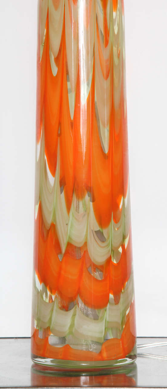 Italian Pair of Midcentury Orange and Frosted White Murano Glass