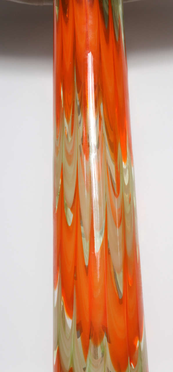 Pair of Midcentury Orange and Frosted White Murano Glass In Good Condition In Valley Stream, NY