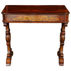 A 19th French Charles X Rosewood and Fruit Wood Marquetry Small Writing Table