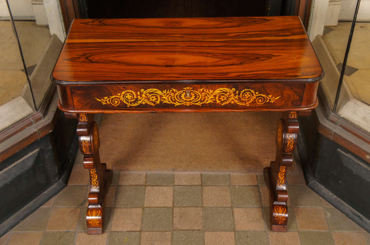 19th Century A 19th French Charles X Rosewood and Fruit Wood Marquetry Small Writing Table