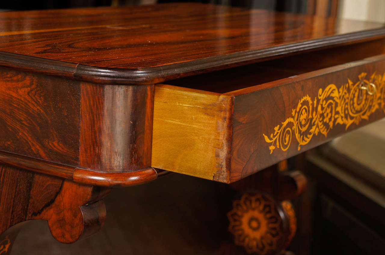 A 19th French Charles X Rosewood and Fruit Wood Marquetry Small Writing Table 2