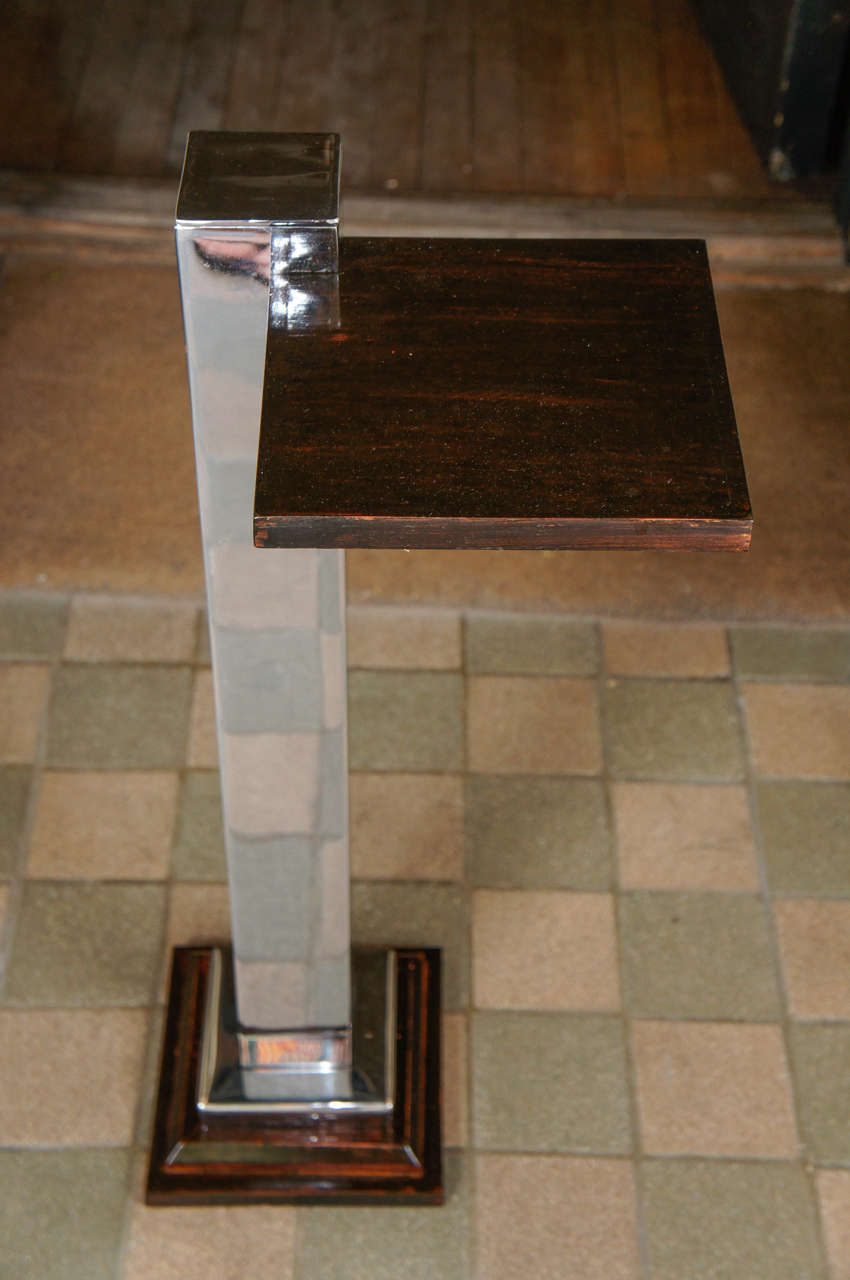 Modern Chromed Steel & Faux Rosewood Candle Stand For Sale