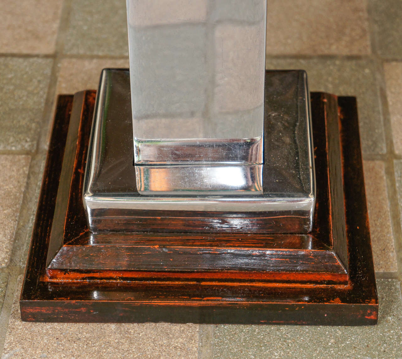 Chromed Steel & Faux Rosewood Candle Stand In Good Condition For Sale In Hudson, NY