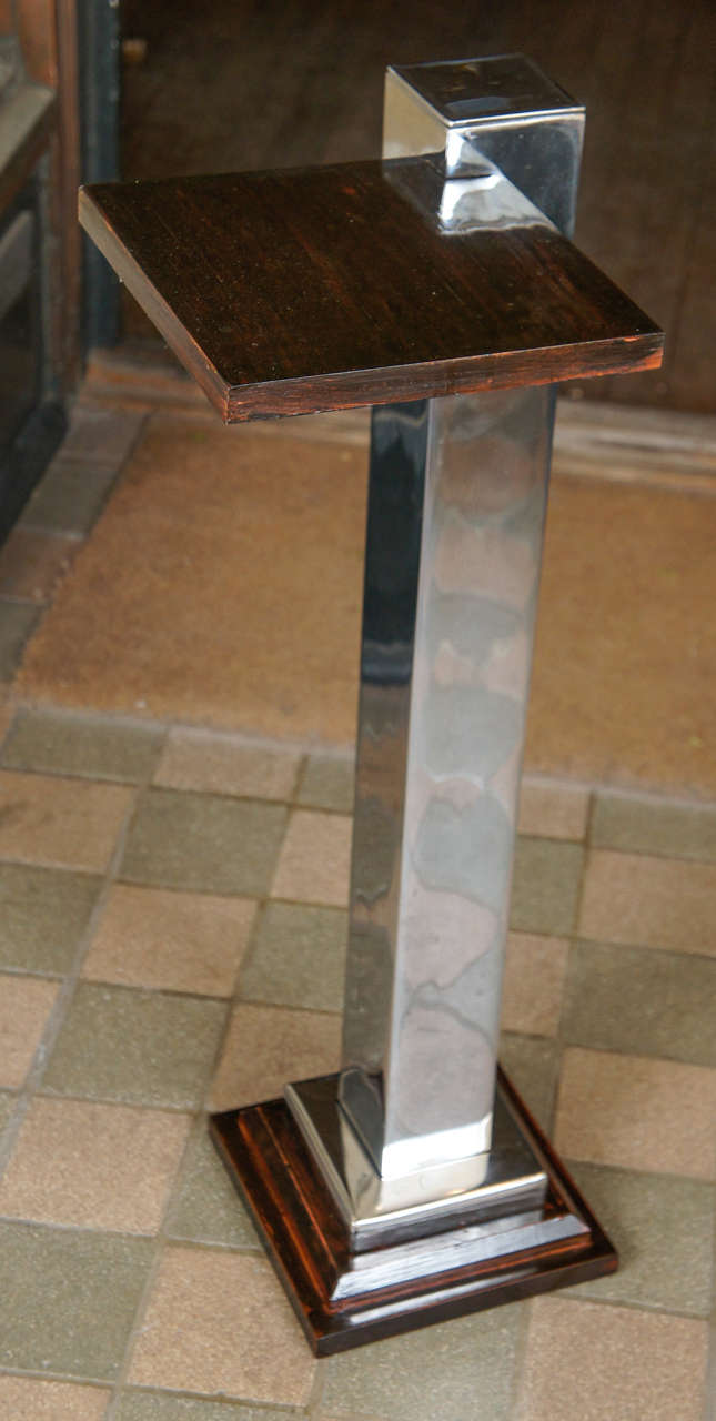 Chromed Steel & Faux Rosewood Candle Stand For Sale 1